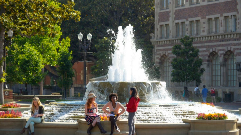 Students at the Hahn Plaza Fountain.