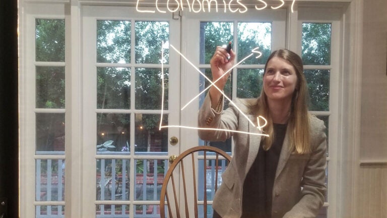 USC faculty member Emily Nix uses a lightboard she built herself to bring her lectures to life while teaching online during the pandemic lockdown.