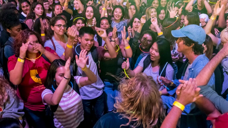 Students dancing and partying at the SPARK Kickoff.