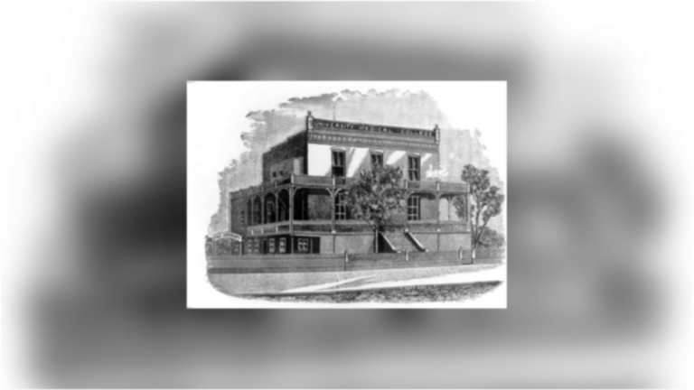 A pencil drawing of USC's first medical school building