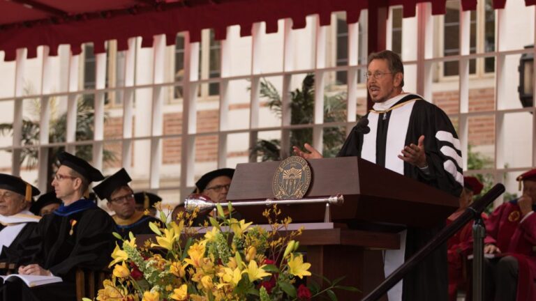 Larry Ellison giving the 2016 Commencement speech.