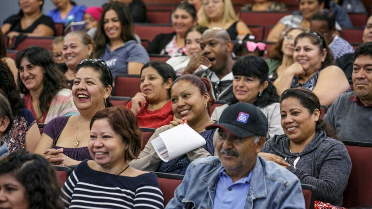 Parents at the USC McMorrow Neighborhood Academic Initiative Saturday Academy kickoff at USC Sept. 8, 2018. Photo by David Sprague