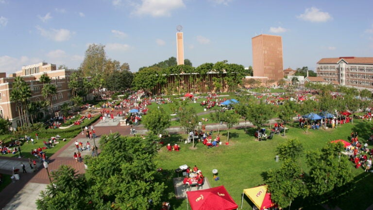 On Trojan game days, McCarthy Quad – a rolling green space near the center of the University Park campus – is festooned in cardinal and gold as alumni and other fans gather for pregame picnics and festivities.
