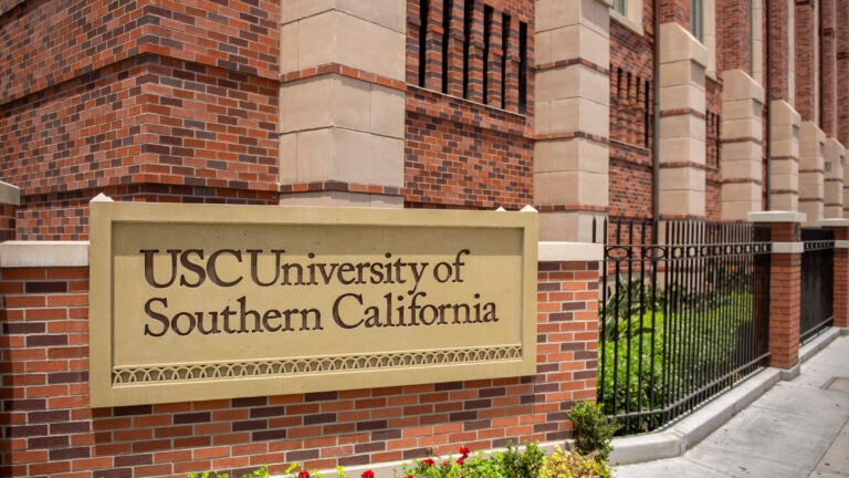 USC sign at the front of campus.