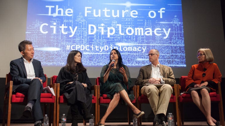 Group of speakers at The Future of City Diplomacy panel