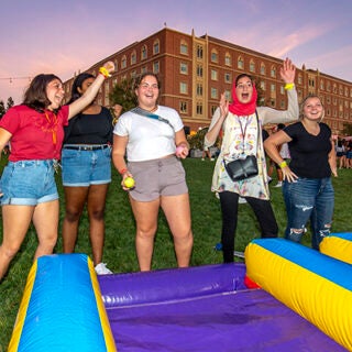 USC freshmen participate in a fun game at the residential college welcome festival.
