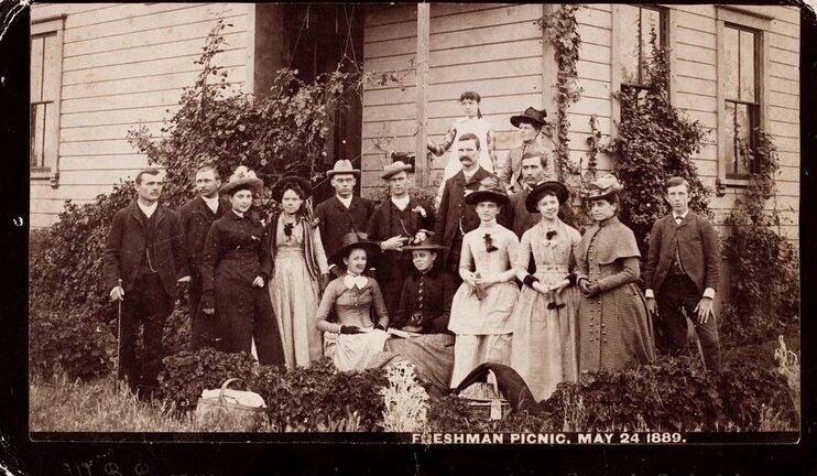 Archival footage of a freshmen picnic in 1880
