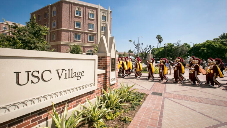Trojan Marching Band marches into the USC Village
