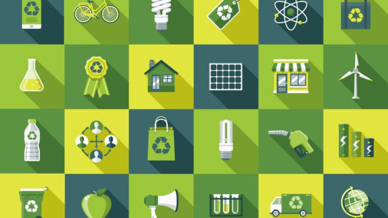 green blocks showing sustainability symbols