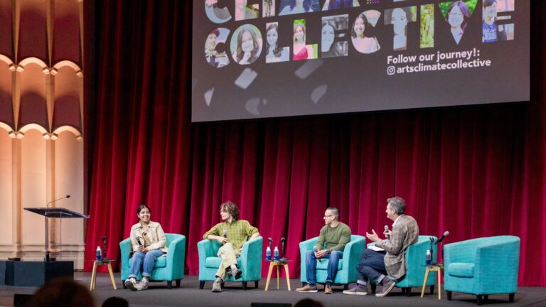 A panel of USC students and guests during an Arts and Climate Collective event