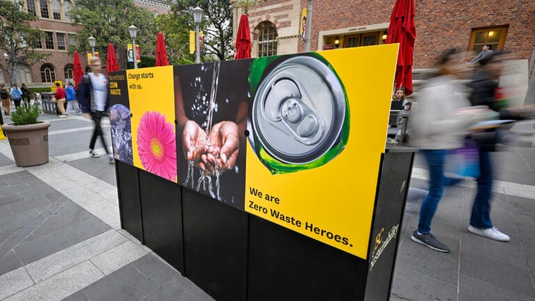 A recycling station on USC's campus