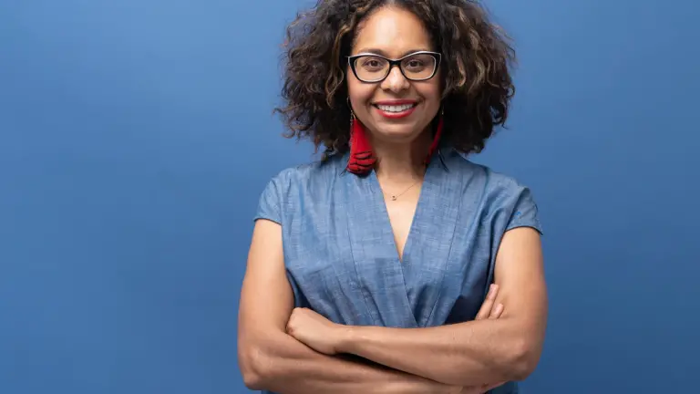 State Senator Sydney Kamlager, from California's 30th district, against a blue background