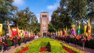 Convocation parade in front of Bovard Administration Building