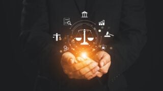 Photo illustration: Person with icon imagery