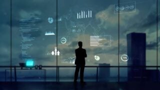 Person with high-tech projections